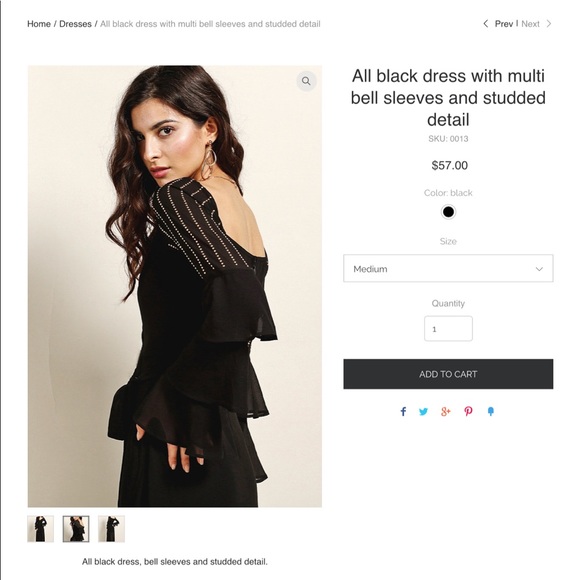 SOLD - All black dress, bell sleeves - Picture 3 of 4